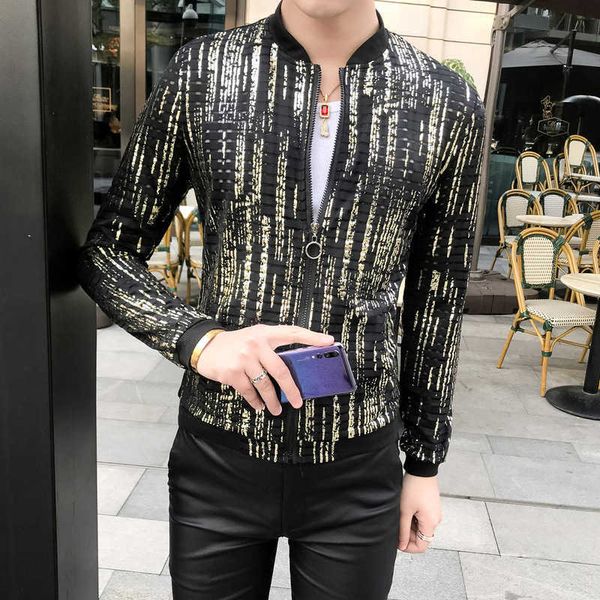 

luxury gold baseball jacket men summer bomber jackets men hombre fashion club party prom coat streetwear sunscreen clothes 210527, Black;brown