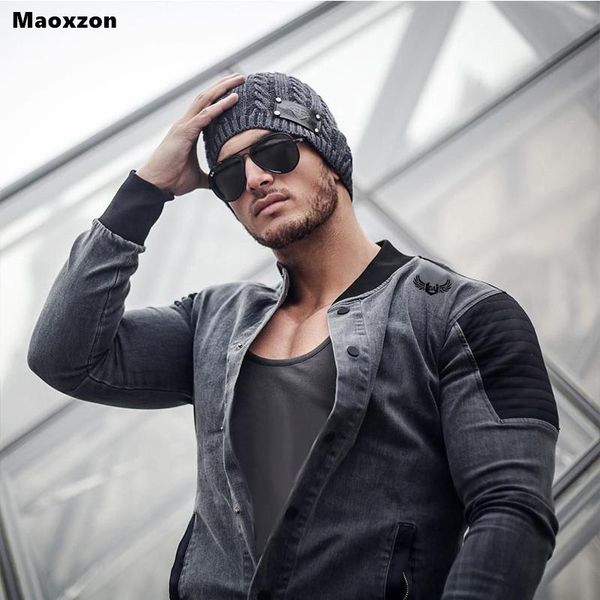 

men's jackets maoxzon casual slim cardigan denim for male black athleisure stand collar long sleeve sportswear fitness outerwear, Black;brown