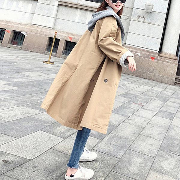 

wool Pure female casual mode with double breasted mid length trench coat, Black