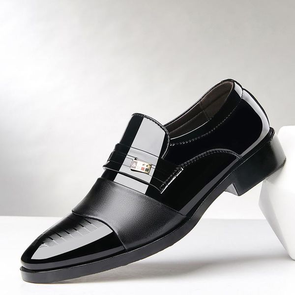 

patent leather shoes men business italian style fashion footwear dress, Black