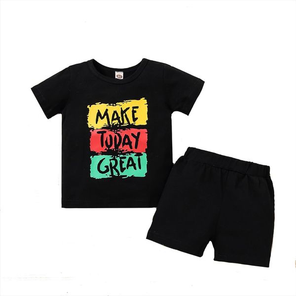

2 pcs infant casual outfits, baby boy letter pattern short sleeve round neck t shirt solid color shorts 1 4t, White