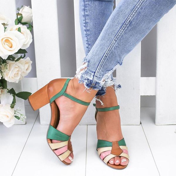 

summer sandals women ankle buckle high heels female peep toe fashion sandalias mixed color ladies shoes plus size, Black