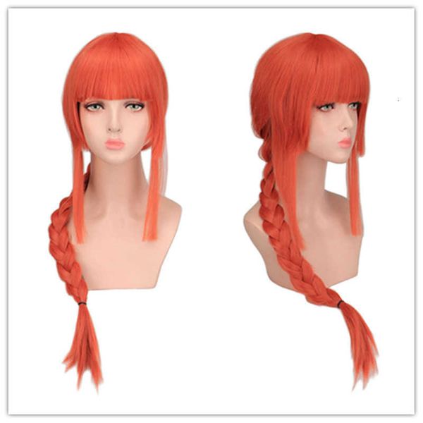

anime chainsaw man maggima cosplay wig rose red braided face fake mao zaochuan, Black
