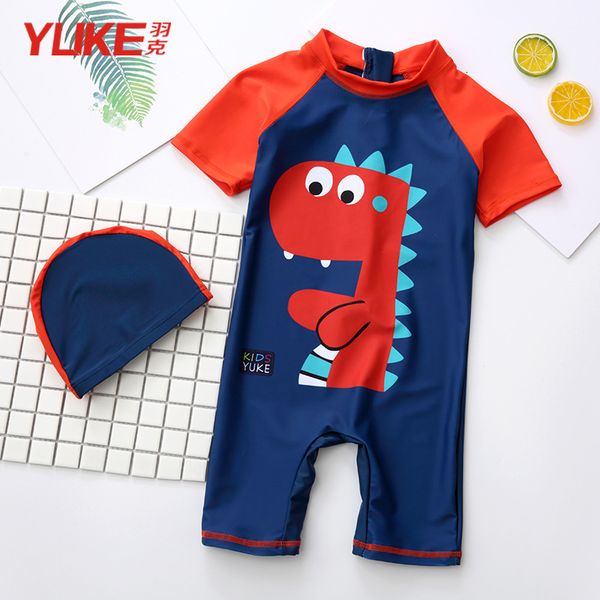 

children' swimsuit boy' one piece sunscreen cute swimsuit middle school children' swimming trunks children' swimsuit, Red;black
