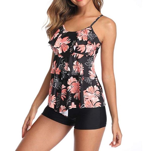 

vintage print tankini set plus size swimwear women swimsuit shorts bikini beachwear two piece bathingsuit two-piece suits