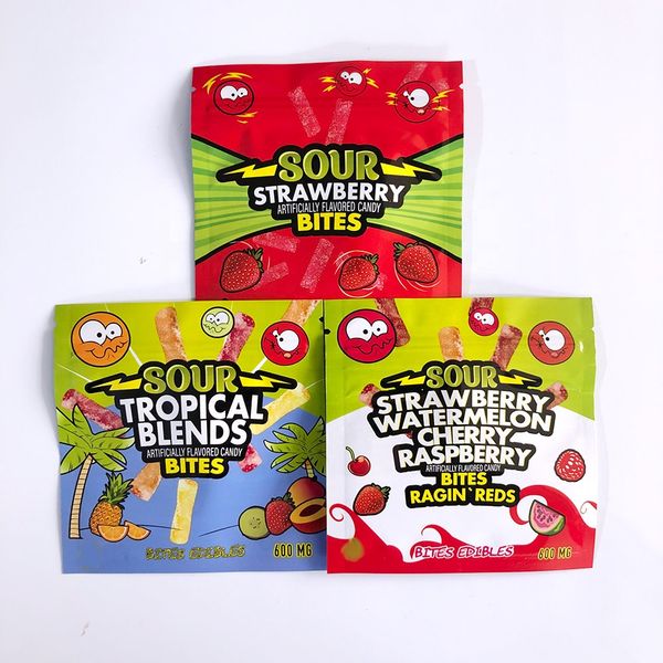 

sour strawberry watermelon cherry raspberry 600mg edibles cady bags three edge-sealing foil zipper storage retail package infused packaging