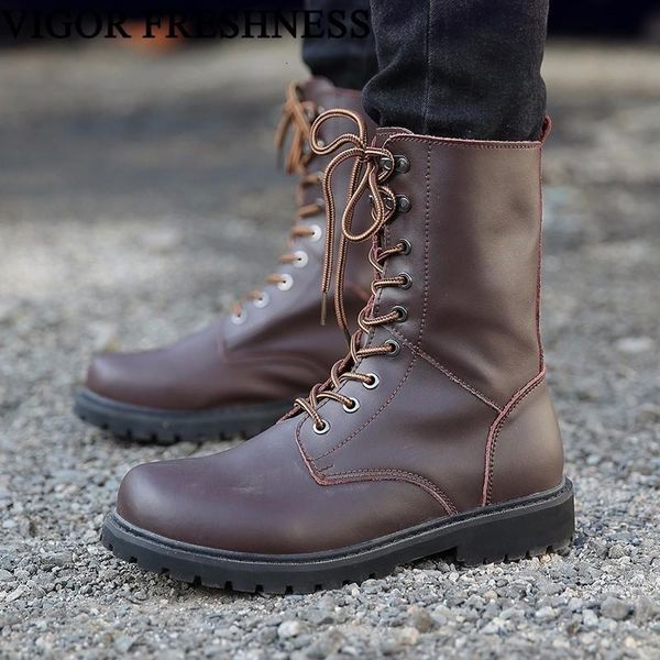 

boots vigor freshness woman shoes brand women split leather ladies mid-calf autumn couple motorcycle flat s58, Black