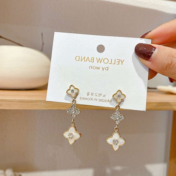 

earrings 925 silver needle lucky four petal flower korean temperament net red long tassel earrings elegant earrings for women, Golden