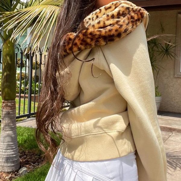 

women's hoodies & sweatshirts weiyao autumn 2021 y2k cropped jackets women leopard patchwork vintage casual 90s kawaii outfits zip up, Black