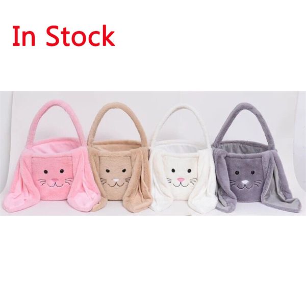 

wholesale long ear easter bag festive soft plush easter bunny basket cute rabbit face bucket outdoor portable shopping handbag