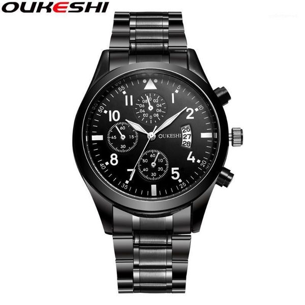 

wristwatches oukeshi brand fashion calendar business men watches casual stainless steel quartz relogio masculino clock oks27, Slivery;brown
