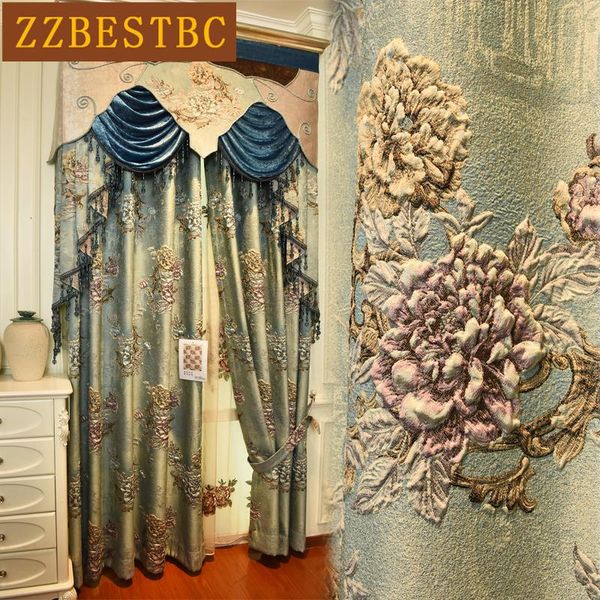 

curtain & drapes 4d classic luxury jacquard thick blue blackout curtains for living room el window bedroom elegant villa draps