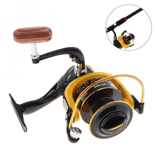 

baitcasting reels 12bb 6000 fishing reel spinning wheel with 18kg drag power double colour metal line cup & wooden handle knob