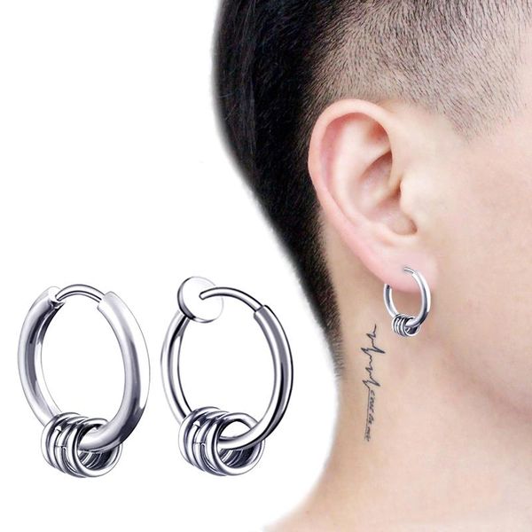 

hoop & huggie 1 pc punk style titanium steel round circle stud earrings men hip hop male female trendy party jewelry, Golden;silver