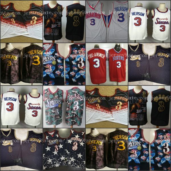 

philadelphia 76ers men 3 allen iverson basketball jersey, Black