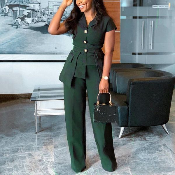 

pieces sets african womens outfits solid blouse & long pants fashion causal formal elegant business work office wear cloth set women's, White