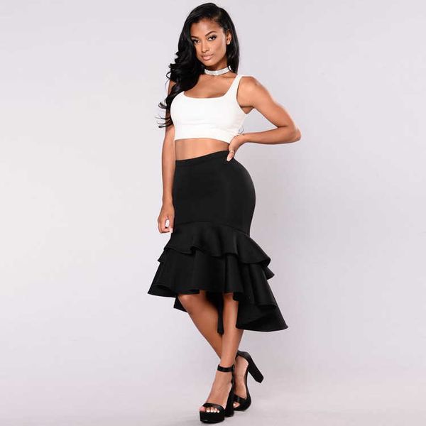 

fashion skirts women's with short front and long ba, Black