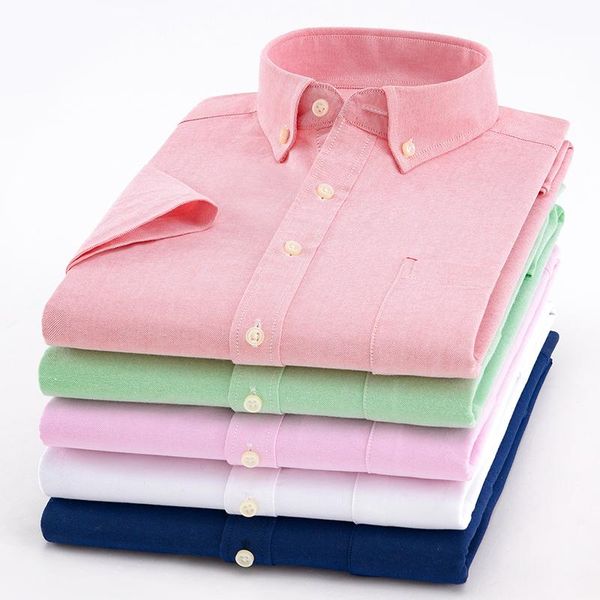 

men's casual shirts men clothing shirt short sleeve striped & plaid pure color oxford business pocket formal button, White;black