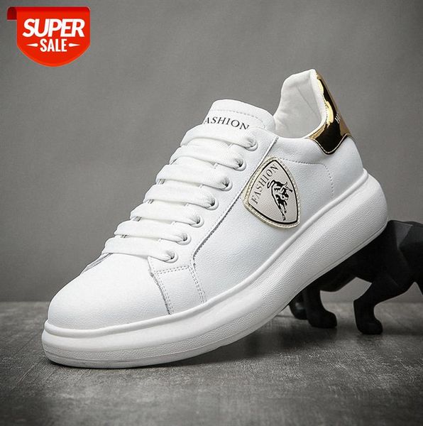 

men's sneakers white cow icon korean version of the european station cowhide shoes net red casual #6t41