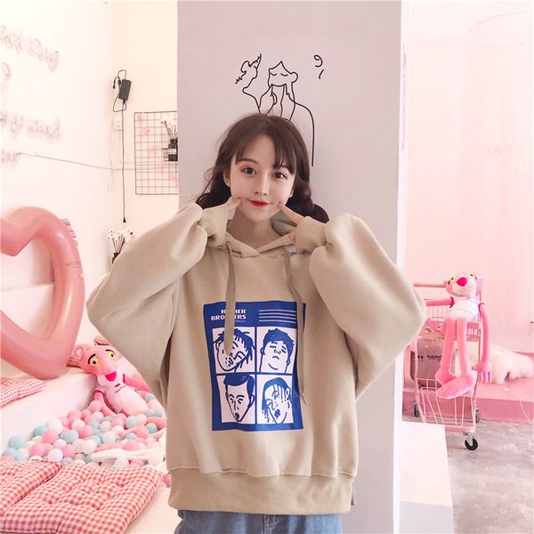 

pairs girl fashion women korean ulzzang harajuku cartoon printed loose sweatshirt hoodies female casual clothing 210524, Black