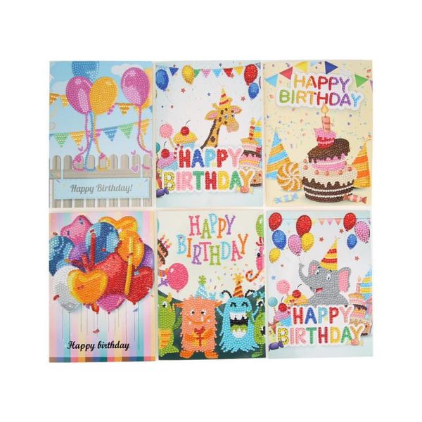 

greeting cards 6pcs cartoon diy diamond painting birthday postcards craft household living room wall supplies