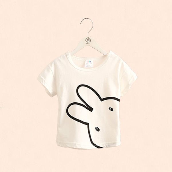

girls' short sleeve t-shirt summer wear new girl's bottom shirt middle and small children's foreign style fashion n6 rabbit, Blue
