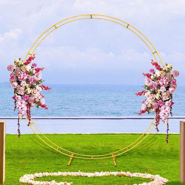

decorative flowers & wreaths gold white double pole wedding arch iron metal stable artificial flower stand party backdrop decor round ring s