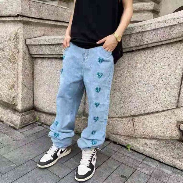 

men's jeans great embroidered jeans, hip hop style, male, harajuku retro, double baggy nbtp, Blue