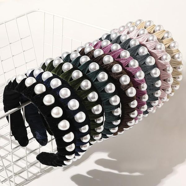 

hair accessories pearls wrapped velvet hoop women big pearl headband fashion boutique wide-brimmed head