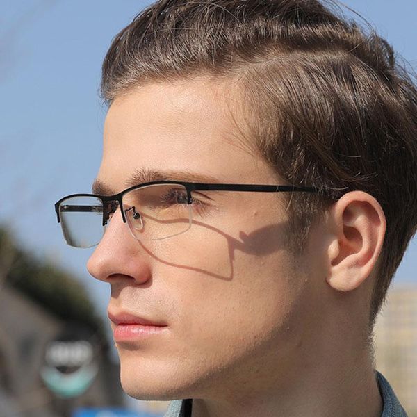 

optical office eyeglasses with replaceable lens retro no prescription metal half rim classic myopia men women male eyewear fashion sunglasse, Black