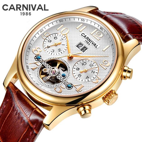 

wristwatches carnival special tourbillon watch automatic mechanical men fashion 2022 men's watches clocks male montre homme 8670, Slivery;brown