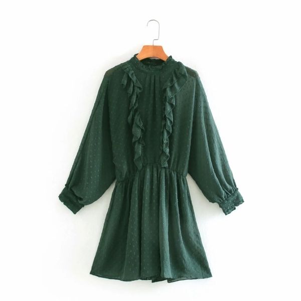 

women dot flocking chiffon cascading ruffle siamese shorts casual lady long sleeve loose jumpsuits p1887 210430, Black;white