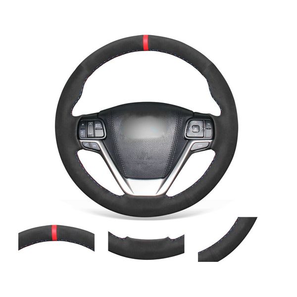

diy custom soft red marker black suede steering wheel cover for toyota highlander