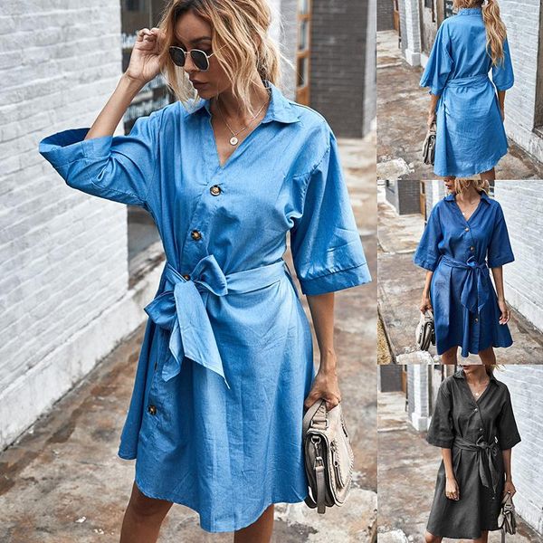 

party dresses 2021autumn and winter casual denim dress, White;black