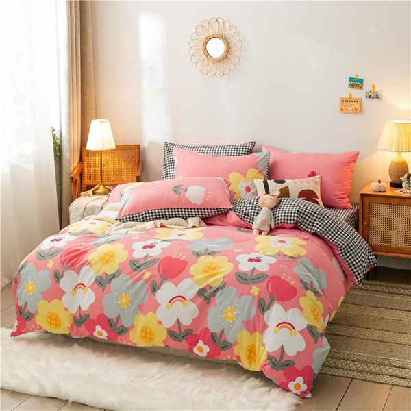 

bedding sets moshang flowers cotton printed pillowcase quilt cover bed sheet  size king four-piece set