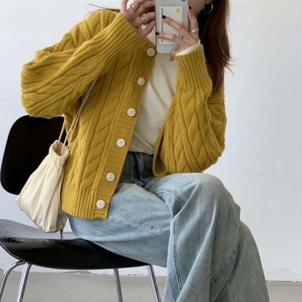 

women's sweaters sweaters twist ~ girlish round neck one row button thick soft sweater jacket cardigan 8n2d, White;black