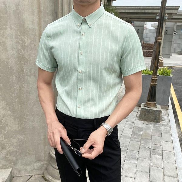 

men's casual shirts british slim shirt retro dress camisa masculina social italian summer short sleeve striped ropa para hombre, White;black