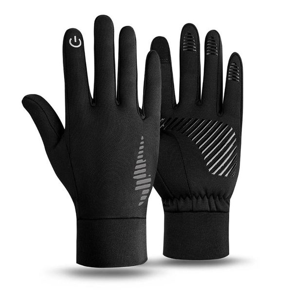 

cycling camping water repllent sports gloves with reflective strips men women touchscreen winter warm, Black