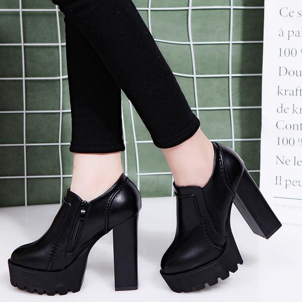 

boots black high heel women thick heels autumn and winter 2021 style bare waterproof platform lace up short