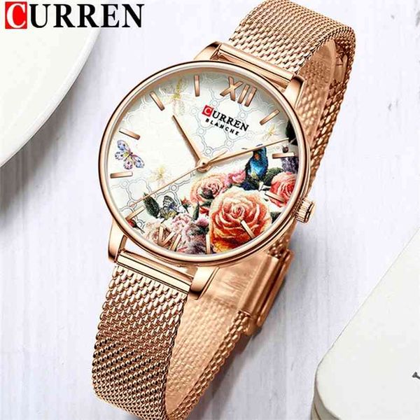 

women watch curren brand luxury black female waterproof clock mesh stainless steel bracelet flower ladies wristwatch 210608, Slivery;brown