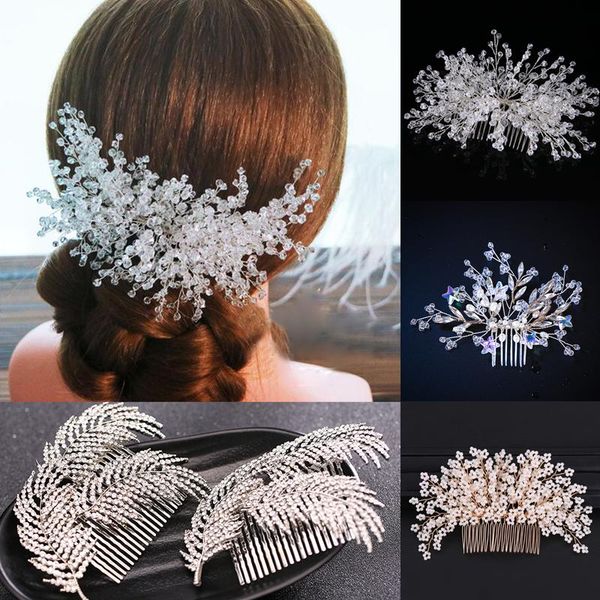 

hair clips & barrettes fashion pearls rhinestone wedding clip bridal accessories jewelry flower comb hairpins handmade pearl headpieces, Golden;silver