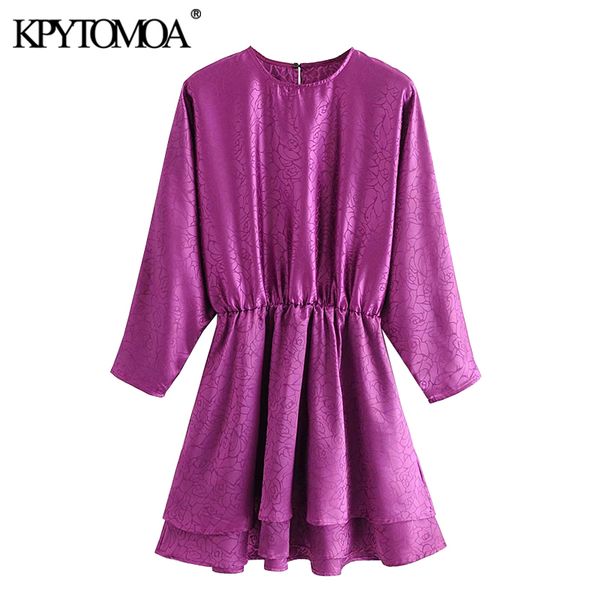 

women chic fashion jacquard ruffled mini dress vintage long sleeve elastic waist side zipper female dresses mujer 210416, Black;gray