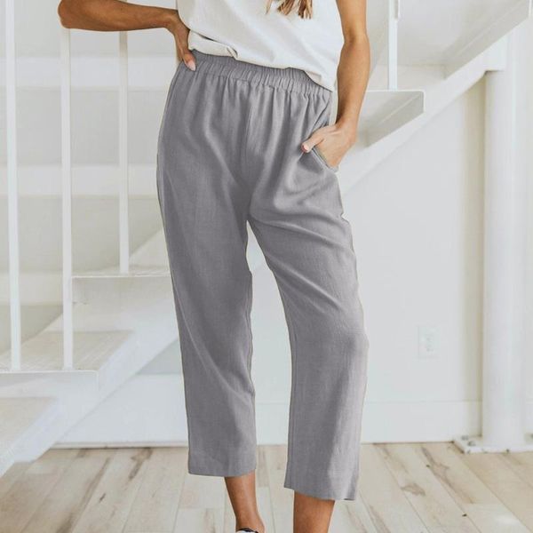 

women's pants & capris women solid tightness cotton linen trousers pocket casual korean fashion fall clothes pantalones de mujer, Black;white