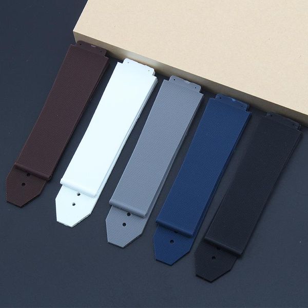 

watch bands blue white 19*25mm rubber watchband for hublo t big bang silicone strap waterproof black wrist bracelet tape man stock, Black;brown