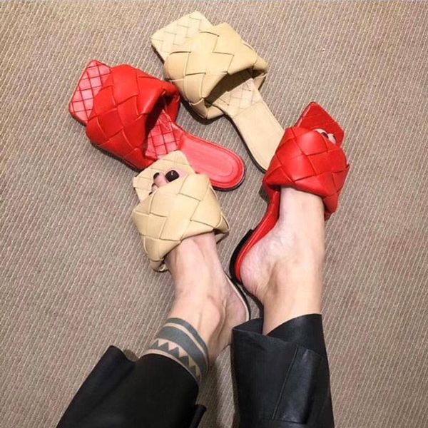 

slippers 2021 fashion women weave slides comfortable flat bottom mules summer outdoor beach shoes, Black