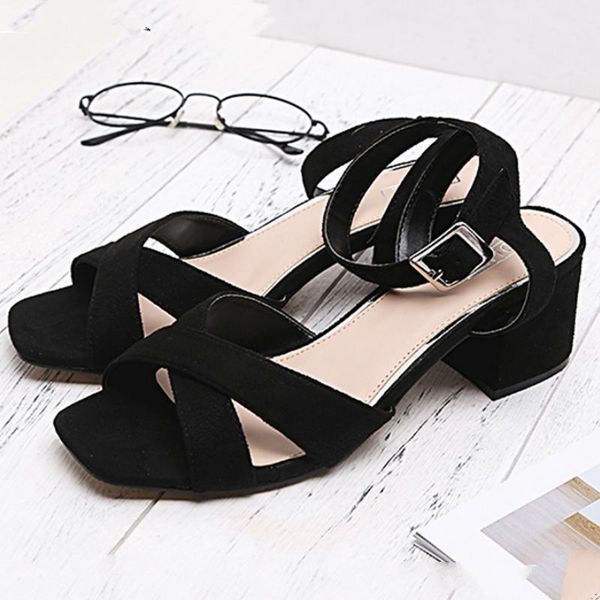 

summer women sandals platform thick high heel ankle buckle peep toe solid fashion dress weddding ladies shoes zapatos de mujer, Black