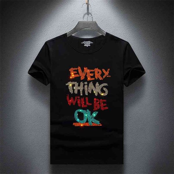 

large size 7xl drilling t-shirt men summer short sleeve fashion printed tshirt jersey casual cotton male 210721, White;black