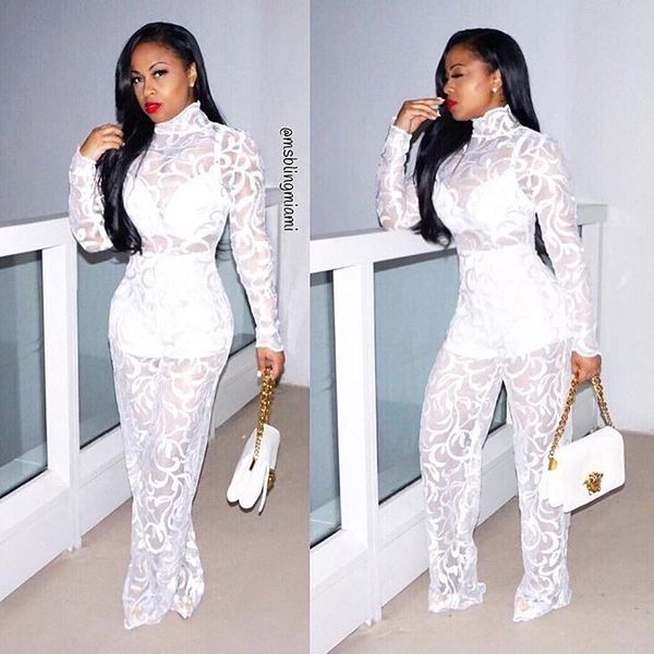 

women's jumpsuits & rompers women long transparent autumn fall play suits see through evening party night club female 2021 elegant, Black;white