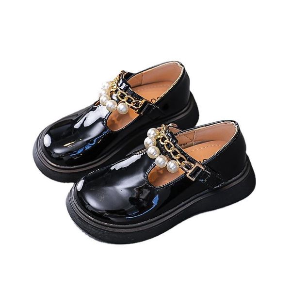 

flat shoes children baby girls soft sole bright leather pearl shoe kids toddler girl platform mary jane black, Black;grey