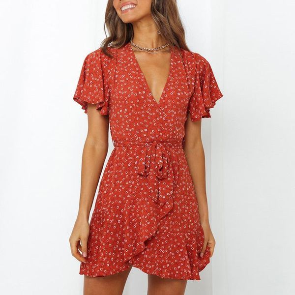 

women's swimwear 2021 summer product v-neck printed lotus leaf sleeve chiffon dress ladies style, White;black